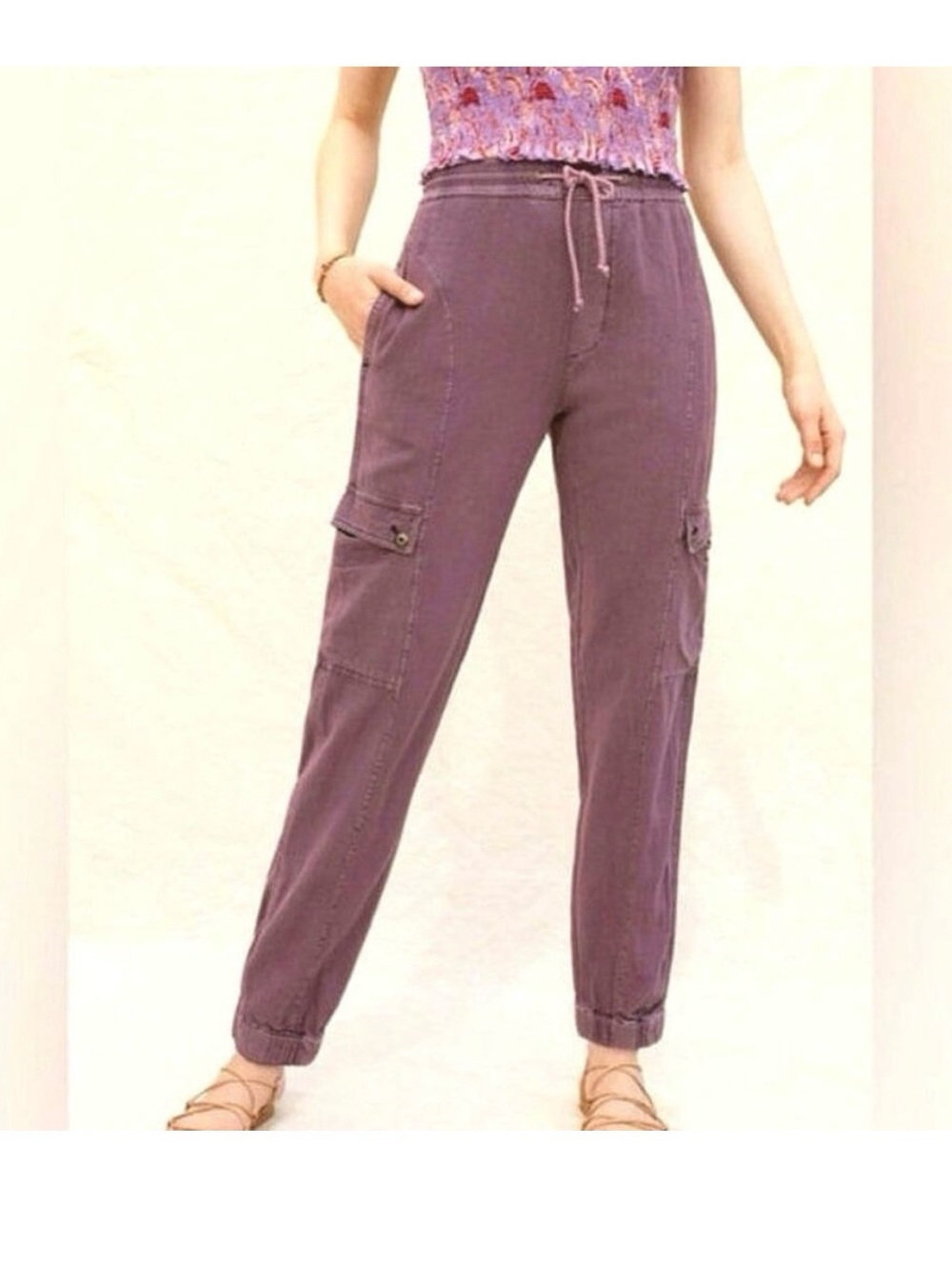 Anthropologie Mauve Drawstring Cargo Joggers